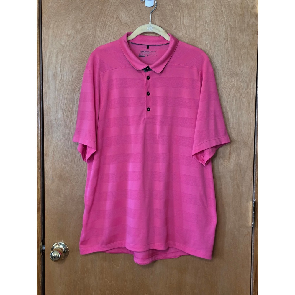 Nike Golf Tour Premium Dri-FIT Pink Striped Polo Shirt Mens XL 518090-689